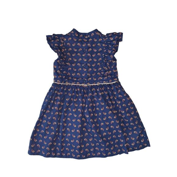 Janie & Jack Toddler Girl Navy Blue Ruffled Paisley Dress - Picture 6 of 11